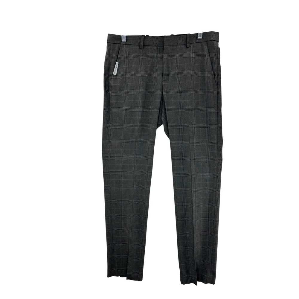 Perry Ellis Men‎ Charcoal Plaid Modern Fit Stretch Comfort Dress Pants 30x32
